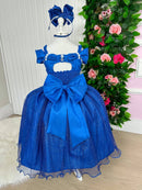 Vestido Marie Longo Manga Princesa Azul Royal