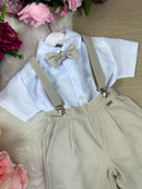 Conjunto Meninos Kanga Social Suspensorio Marcos Marrom Shorts