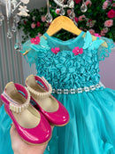 Vestido Princesa Belli Bia Jardim Encantado Verde Tiffany