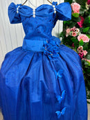 Vestido Marie Longo Manga Princesa Azul Royal