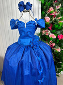 Vestido Marie Longo Manga Princesa Azul Royal