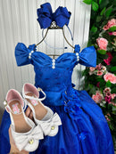 Vestido Marie Longo Manga Princesa Azul Royal