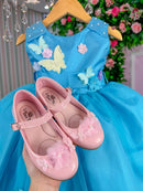 Vestido Princesa Belli Anabel Jardim Encantado Azul Turquesa