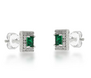 Brincos Fusion Verde Quadrado Cravejado em Cristais Ródio Branco