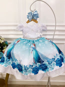 Vestido Infantil Frozen Princesa Aplique Gelo Festas