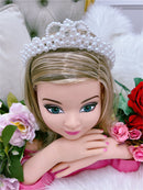 Coroa Infantil de Pérolas Brancas e Strass Princesa