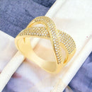 Anel X Banhado a Ouro 18k Cravejada Micro Zircônias Cristal