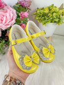 Sapatilha Flor Di MIla Baby Amarelo Lacinho Strass