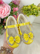 Sapatilha Flor Di MIla Baby Amarelo Lacinho Strass