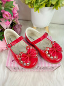Sapatilha Flor Di MIla Baby Vermelho Lacinho Strass