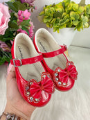 Sapatilha Flor Di MIla Baby Vermelho Lacinho Strass