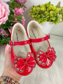 Sapatilha Flor Di MIla Baby Vermelho Lacinho Strass