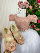 Vestido Enjoy Longo Mari Peito Rendado Rose Saia Branca
