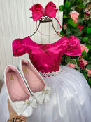 Vestido Enjoy Longo Mari Peito Rendado Pink Saia Branca