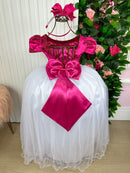 Vestido Enjoy Longo Mari Peito Rendado Pink Saia Branca