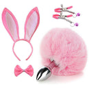 Kit Rabo de Coelho com Tiara de Orelhas - Grampos para os seios em Metal e Laço