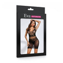 Mini Vestido Sensual Preto em Renda e Arrastão com Alças Finas - Eva Intimate