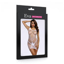 Mini Vestido Sensual Branco em Renda e Arrastão sem Manga - Eva Intimate