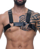 Harness Premium - Arreio Masculino em Couro Sintético Preto Formato H Detalhes em Metal - Ajustável