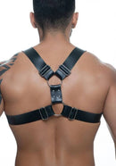 Harness Premium - Arreio Masculino em Couro Sintético Preto Formato H Detalhes em Metal - Ajustável