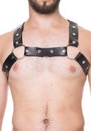 Harness Arreio Masculino em Couro Sintético Preto Formato H com Argolas e Ilhós - Ajustável