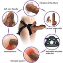 Cinta com Pênis em CyberSkin Marrom para Mulher Ativa e Anel Estimulador de Clitóris Vibratório