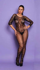 Macacão com mangas 3/4 estilo arrastão e detalhes rendados - YAFFA Lingerie