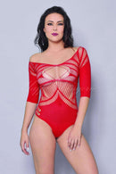 Body sensual vermelho com mangas e detalhes na parte superior da peça - YAFFA Lingerie