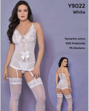 Macacão rendado sem manga, com biju e laços de cetim - Branco - YAFFA Lingerie