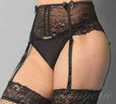 Cinta liga confeccionada em tule transparente com detalhes florais e fixadores de meia -YAFFA Lingerie