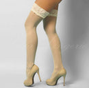 Meia calça lisa 7/8 com detalhe rendado e em silicone na parte superior da coxa - Ivory (creme) - YAFFA Lingerie