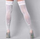 Meia Calça 7/8 com detalhes floridos e lacinho em silicone - Branco - YAFFA Lingerie