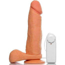 Pênis macio e flexível c/ Escroto - Vibro e Ventosa - 20 x 4,5 cm na cor bege