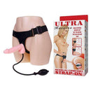 Cinta com prótese peniana Inflável realístico - Strap On - cor bege 18 x3,5 cm