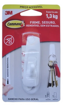 Gancho Command 3m Medio Branco Uso geral Ate 1,3kg Blister