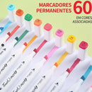 Conjunto De Canetas Marcador Permanente Ponta Dupla 60 Cores