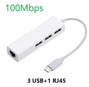 Hub USB C USB-C Ethernet RJ45 LAN Placa de rede 3x USB A