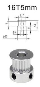 Polia Gt2 16 Dentes Furo 5mm P/ Correia 6mm 3d Cnc 16TB5W6