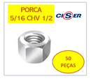 Porca De Parafuso 5/16 CHV1/2 Sextavada Zincada 50 PÇS