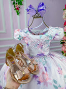 Vestido Bella Child Catarina Juvenil Off Flores Lilas