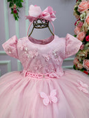 Vestido Infantil Menina Bonita Rosa Borboletas