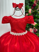 Vestido Enjoy Longo Laura Vermelho Peito Rendado