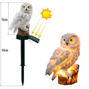 Coruja decorativa estátua miniatura com led  15 cm x 8 cm com espeto para fincar no chão jardim