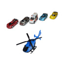 Kit 6 carrinhos de fricção coloridos e 1 helicóptero asa móvel + ambulância