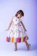 Vestido Marie Lapis Aquarela ABC Branco e Vermelho