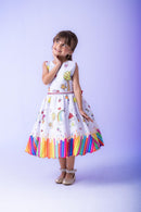 Vestido Marie Lapis Aquarela ABC Branco e Vermelho