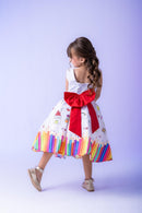 Vestido Marie Lapis Aquarela ABC Branco e Vermelho