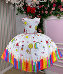 Vestido Marie Lapis Aquarela ABC Branco e Vermelho