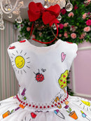 Vestido Marie Lapis Aquarela ABC Branco e Vermelho