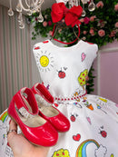Vestido Marie Lapis Aquarela ABC Branco e Vermelho